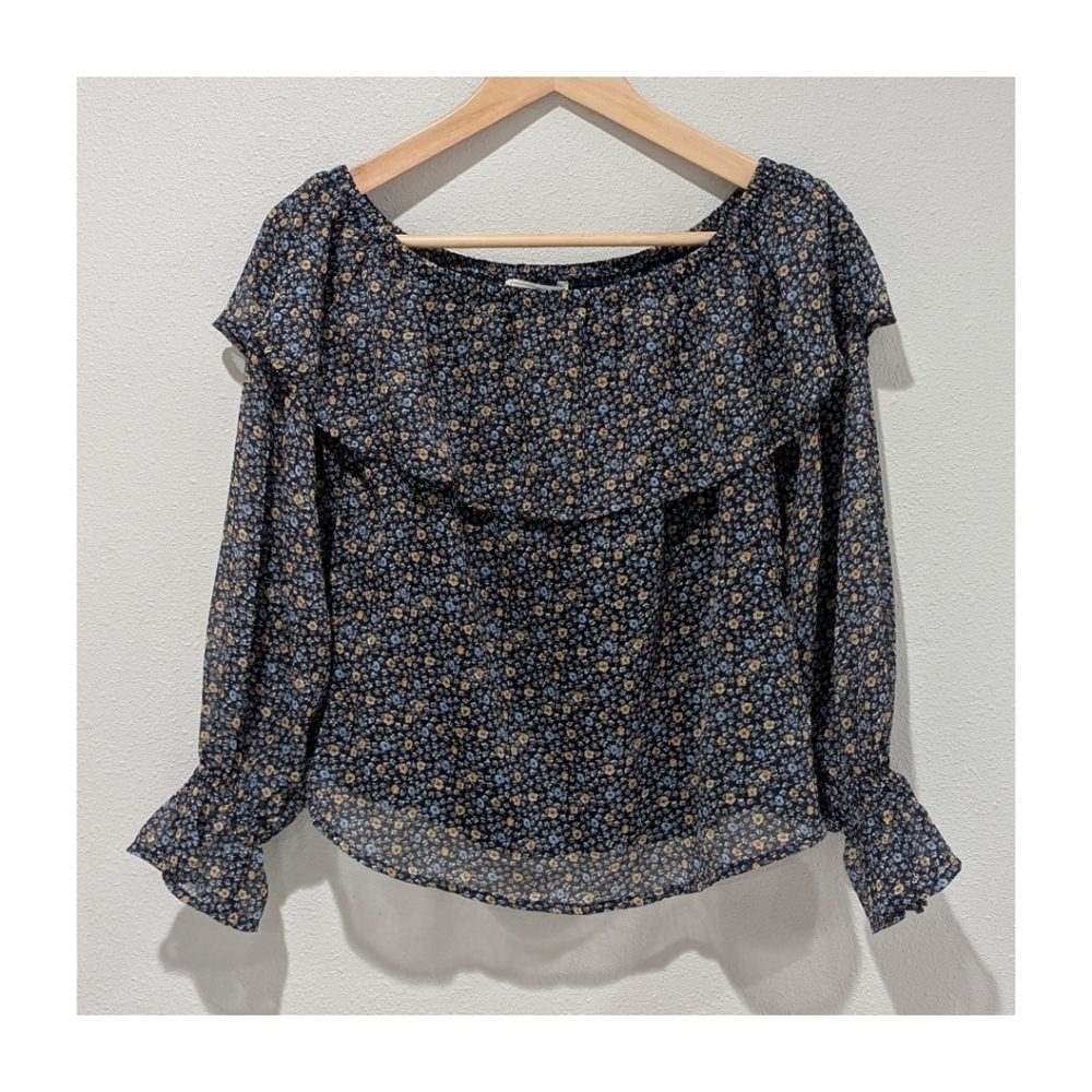 Abercrombie & Fitch Off-The-Shoulder Peasant Blouse, Navy Blue Floral, Size XS